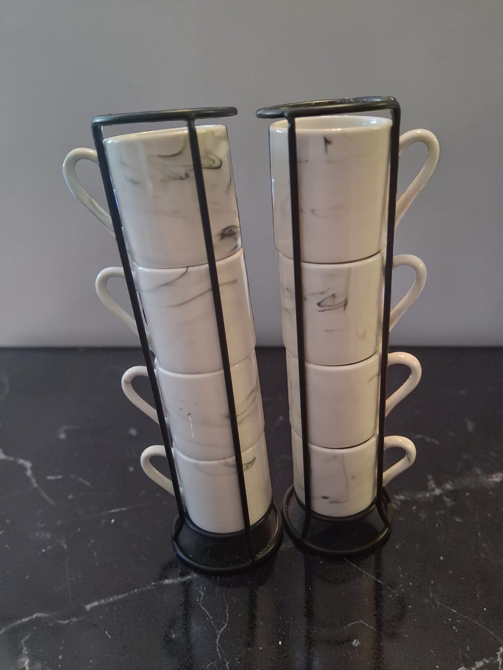 American Atelier ceramic espresso cups, modern marble pattern And Black Stand